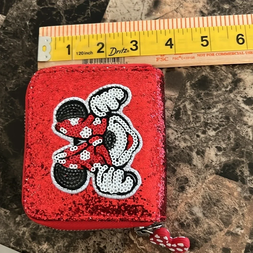 Disney Minnie Mouse Red Sequin Wallet with Cartoon Character EUC